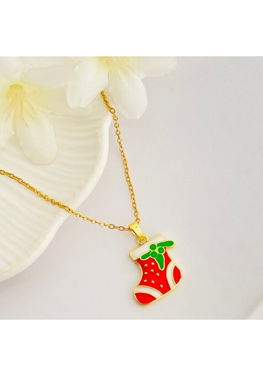 Yılbaşı Hediyelik Kolye Noel Çorabı Kolye Çelik Gold 45cm Gold
