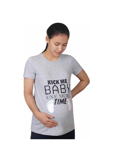 Mummy's Baby Hamile Tişört Kick Me Baby Gri