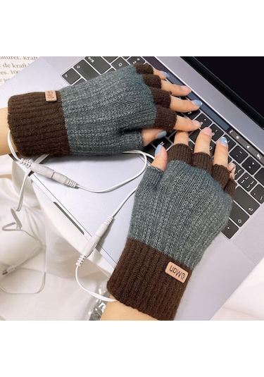 Suntek Usb Isıtmalı Eldivenler Bilgisayar Ofis İşi Kahve Kahve Kahverengi
