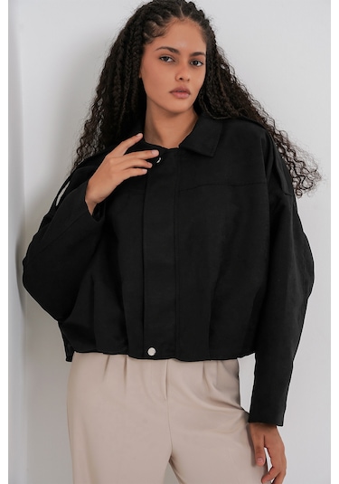 Kadın Siyah Oversize Süet Ceket 1055 Siyah
