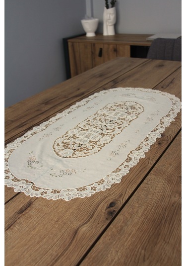 Pvc Runner Ve Sehpa Üstü Servislik 80 Cm X 40 Cm Kahve - Krem