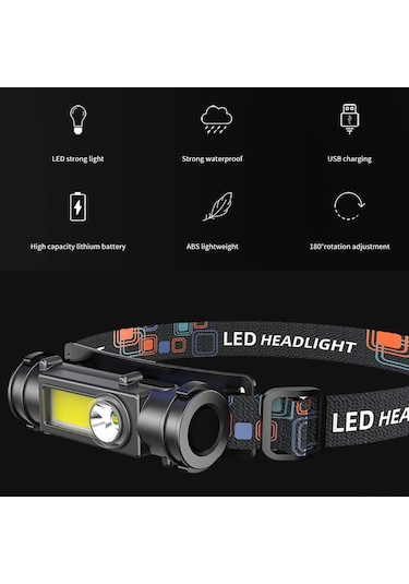 Monyee 4'lü Paket Led Şapka Feneri - Çift Işık Modu, 180 Döner, Su Geçirmez, Dahili Batarya Siyah