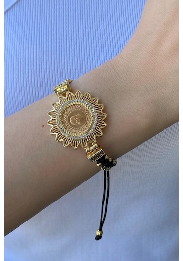Zümrüt Sarraf 22 Ayar Altın Bayan Siyah İpli Çeyrekli Bileklik
