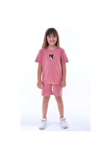 Ribana Beybi Overlok Detaylı Kuromi Nakışlı Alt-üst Takım Kiremit