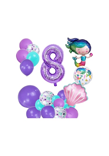 8 Yaş Deniz Kızı Temalı Doğum Günü Parti Kutlama Seti Konsept 2