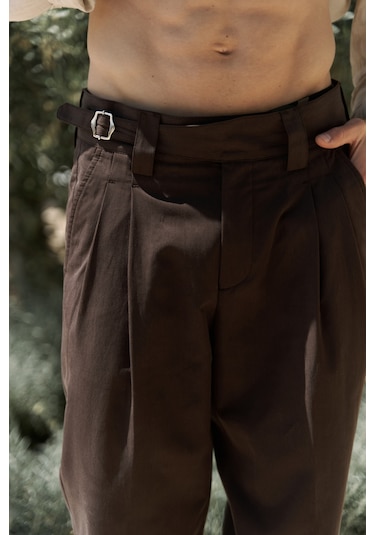 Enrico Kemer Detay Kahve Erkek Pantolon Kahve