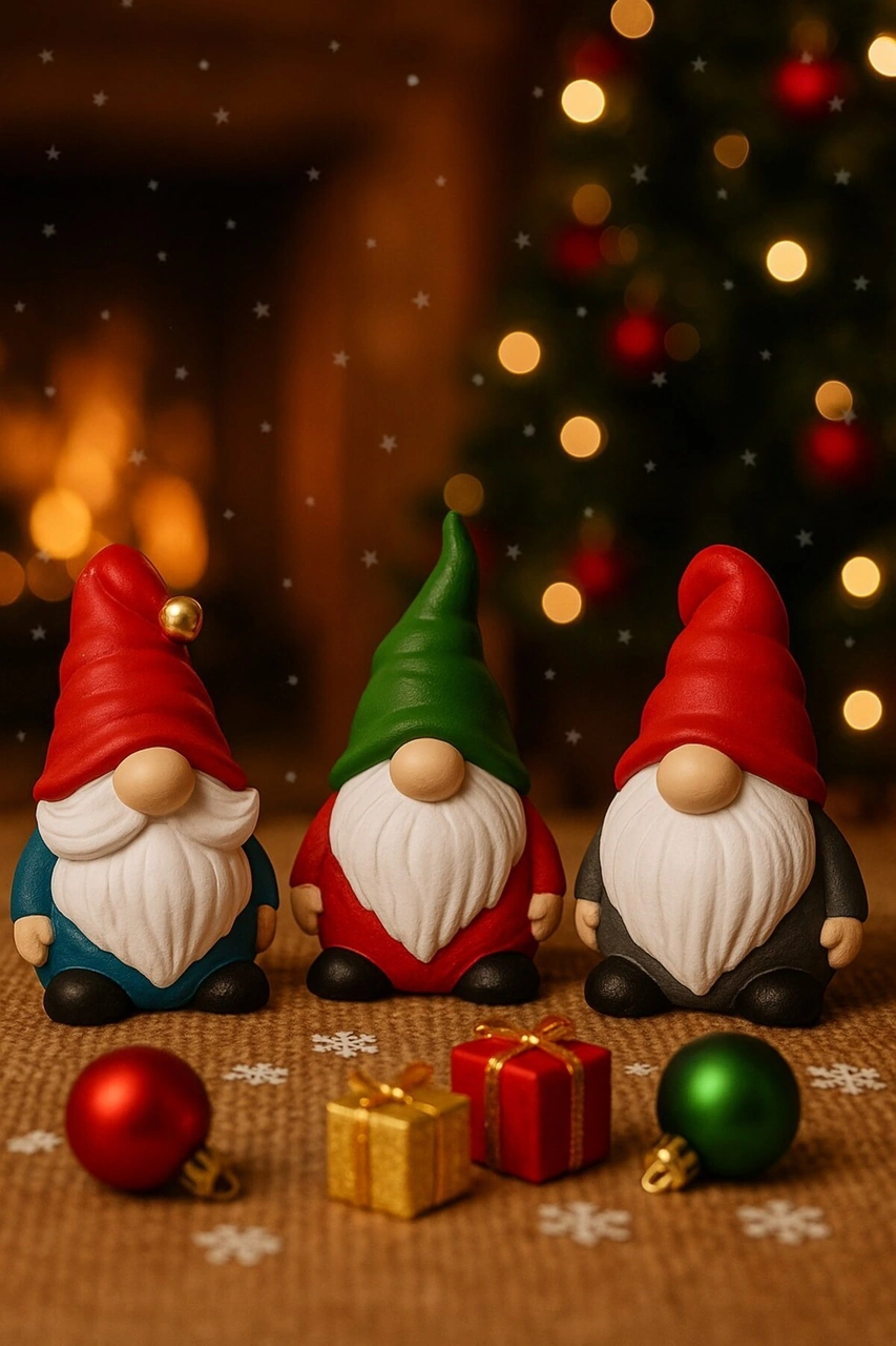 Şömine Ve Ağaç Yanına Yeni Yıl 3 Lü Noel Cüce Süsleri El Yapımı Özel Tasarım Şık Biblo Hediye 13 Cm Çok Renkli