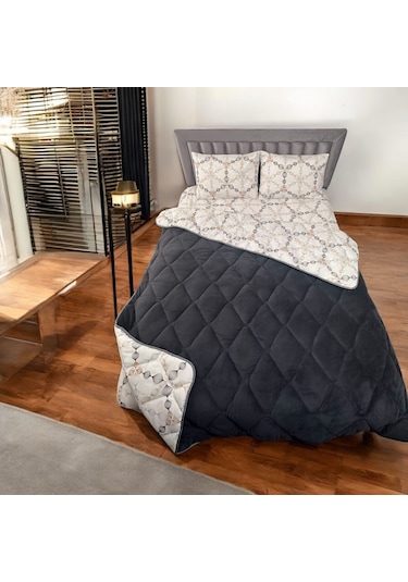 Wellsfot Yorgan Çift Kişilik Uyku Seti & Lastikli Çarşaflı Antrasit - Gri
