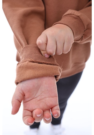 Basic Bisiklet Yaka Şardonlu Çocuk Sweatshirt 3-10 Yaş Krem Kahverengi