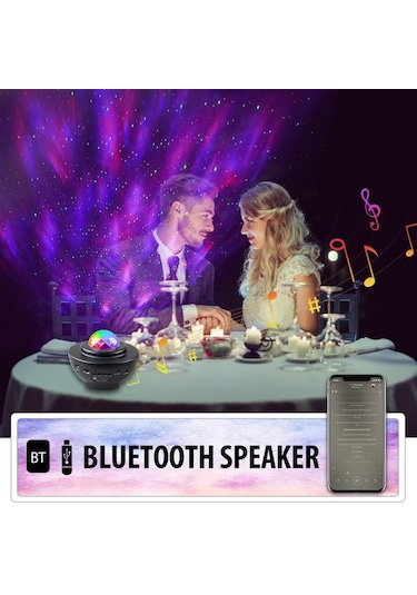 Siyah Yıldızlı Gökyüzü Projektör Müzik Yıldızlı Su Dalgası Led Lamba Yatak Odası Için Bluetooth Ses Aktif Yıldız Gece Lambası Siyah