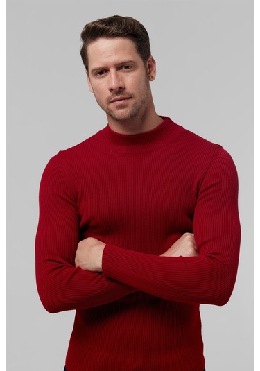 Twn Slim Fit Kırmızı Rib Örgü Kazak 5ec0606317701 601