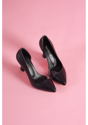 Divolya Violet Siyah Burnu Şeffaf Detaylı Günlük Kullanım Stiletto
