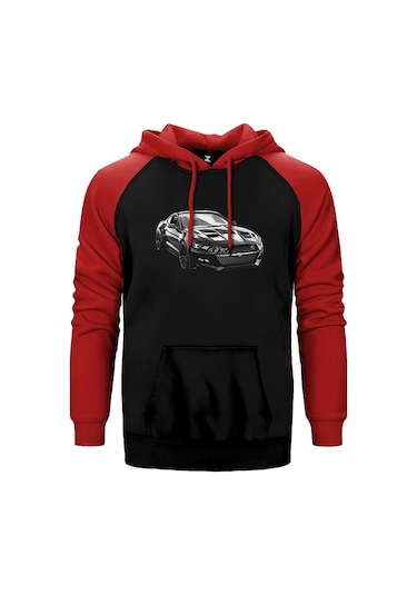 Ford Mustang Galpin Kırmızı Renk Reglan Kol Kapşonlu Sweatshirt Kırmızı