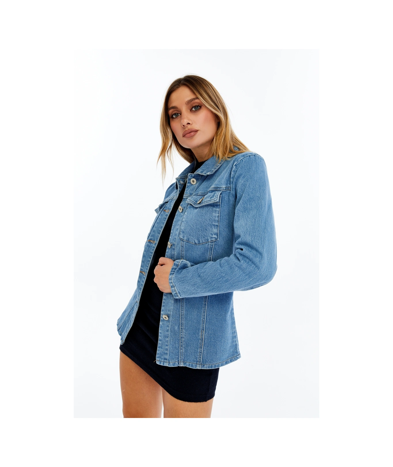 Kadın Denim Ceket Uzun Kollu Jean Ceket, Şık Ve Günlük Kombin Açık Mavi