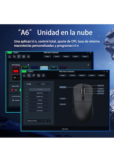 Freewolf A6 Kablosuz Oyuncu Mouse Paw3311 1000 Hz 24000 Dpı Profesyonel Bluetooth Üç Modlu Bağlantı -