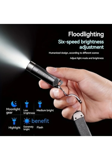 Brightnova Black Phılıps Parlak Işık Mini El Feneri Taşınabilir Type-c Şarj Gece Seyahat Mor Işık Altın