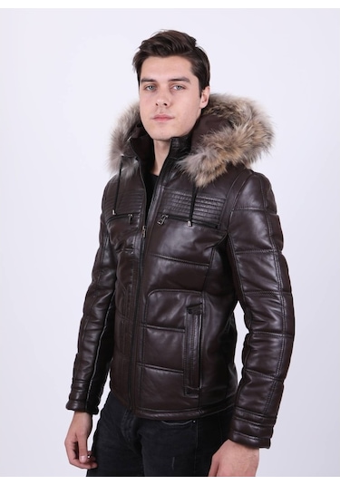 New Zaya Leather Erkek Şişme Deri Mont Siyah