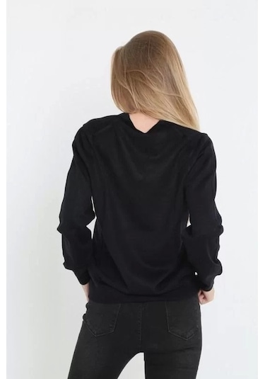 Blacktree Unisex Uzun Kol V Yaka Triko Kazak - Siyah Siyah