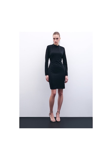 Sateen Parlak Kısa Elbise - Siyah-135857 Siyah