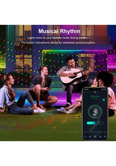 Dianziye Rgb Akıllı Bluetooth Led Işık Zinciri, App İle Kontrol Edilebilir, Usb Beslemeli, 5 Metre 50 Işık, Dekoratif Işıklar