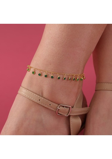 925 Ayar Gümüş Sallantılı Yeşil Renk Geçişli Hal Hal Gold