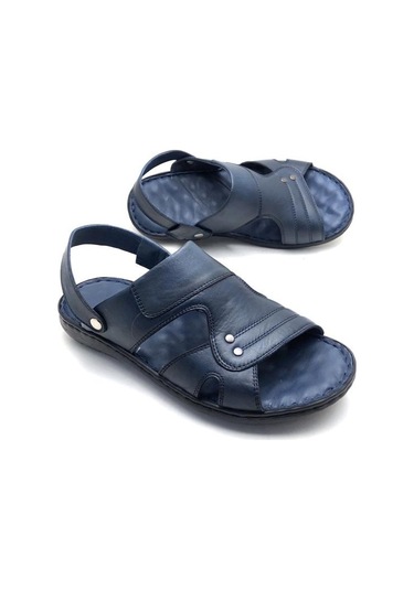 Deritarz Hakiki Deri Ortopedik Erkek Sandalet Lacivert