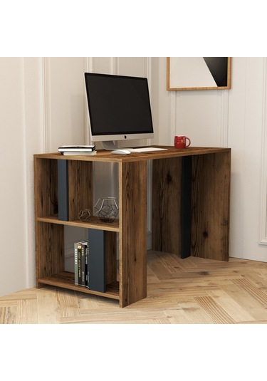 Variant Lima Çalışma Masası Ve Kitaplık Takımı - Ceviz / Antrasit Ceviz