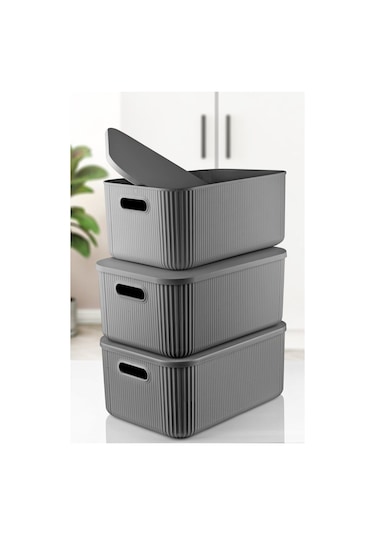 3'lü Set Çok Amaçlı Düzenleyici Depolama Kutusu Antrasit 13,4lt