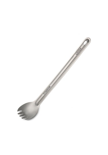 Lixada Ultralight Titanyum Uzun Saplı Kaşık Ve Spork Çatal Seti Taşınabilir Açık Yemek Kaşığı Gri