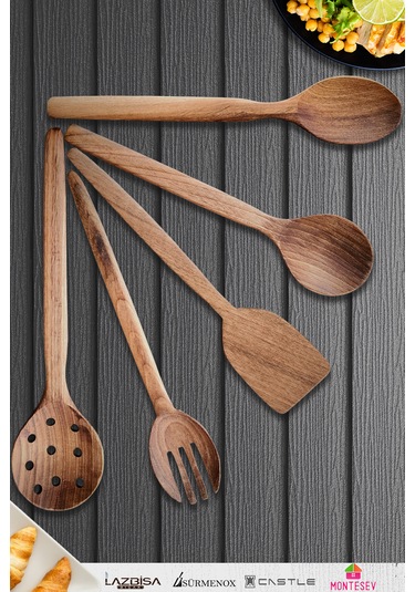 Doğal Ceviz Ağacı Ahşap Tahta Kaşık Seti Ağaç Kaşık 5li Set 13
