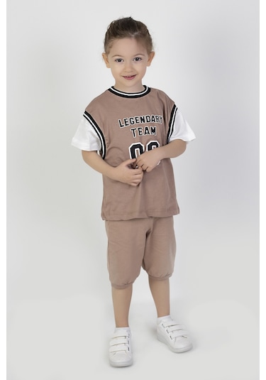 Erkek Çocuk Legendary Baskılı Kısa Kollu Diz Altı Basketball Şortlu Basic Takım 2-5 Yaş 001
