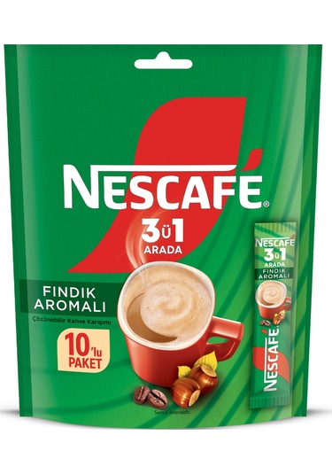 Nescafe 3ü1 Arada Fındık Aromalı Çözünebilir Kahve 17g 10'lu Paket 10x10 Hazır
