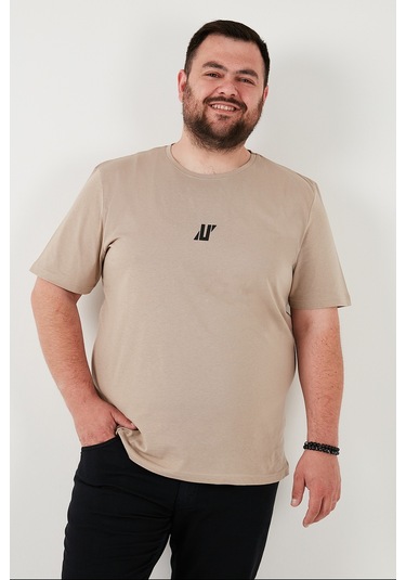 Buratti Pamuklu Regular Fit Bisiklet Yaka Büyük Beden Erkek T Shirt 5902753B Vizon