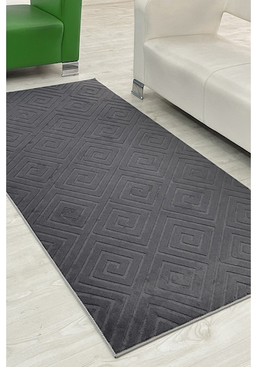 Lüle Halı Delüx Kabartmalı Düz Renk Üstün Kalite De Kaymaz Tabanlı Yolluk Halı Antrasit