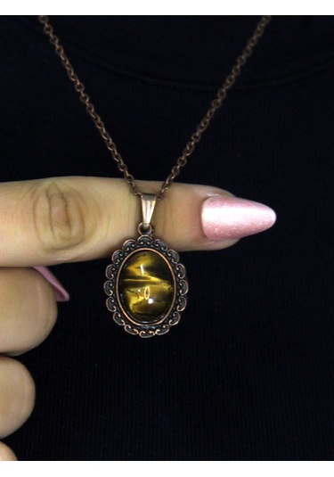 Doğal Taş Kaplangözü Doğal Taşlı Kadın Doğal Taş Otantik Kolye Euk27bkg Kahverengi