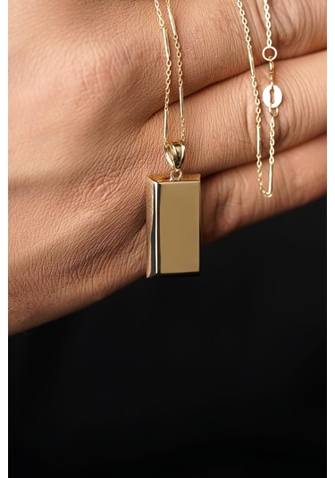 14 Ayar Altın Külçeli Çubuk Zincir Erkek Kolye Pembe Altın