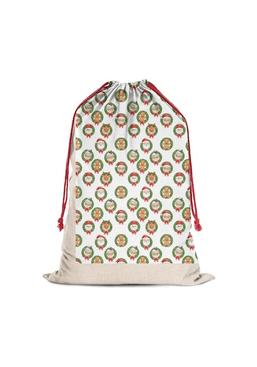 Büyük Noel Baba Hediye Çantası, Pamuklu Kordonlu, Yeniden Kullanılabilir Noel Karakter Gülü