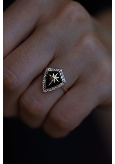 Yenigün Kuyumculuk 14 Ayar Altın Siyah Şovalye Yüzük Yzk26142