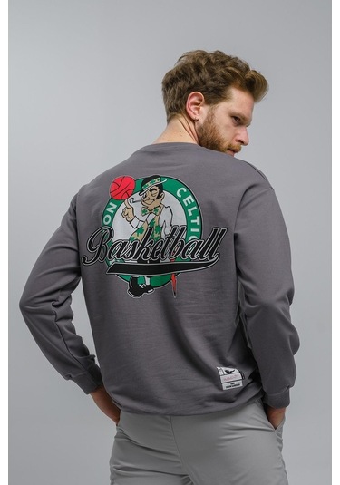 Celtics Önü Ve Arkası Baskılı Düşük Omuz Unisex Bisiklet Yaka Swe