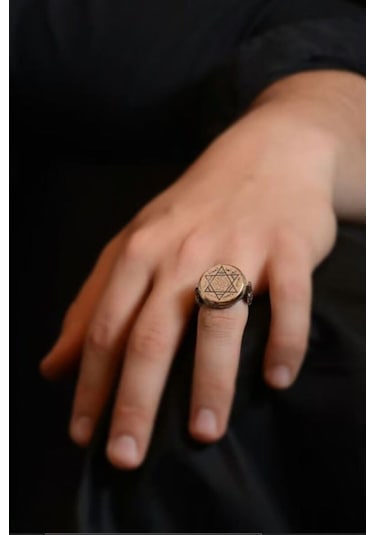Mühr-ü Süleyman Model Yanı Teşkilat-ı Mahsusa Motif Yazılı Erkek Gümüş Yüzük