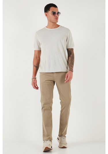 Buratti Pamuklu Comfort Fit Normal Bel Boru Paça Jeans Erkek Kot Pantolon 4412C19Texas Bej