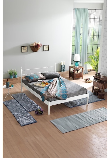 Lalas-s Çift Kişilik Ferforje Metal Karyola-beyaz Ahşap Latalı