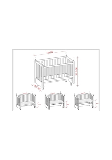 Meltem Kids Kral Sallanır Ahşap Anne Yanı Beşik 60 x 120 CM Gri