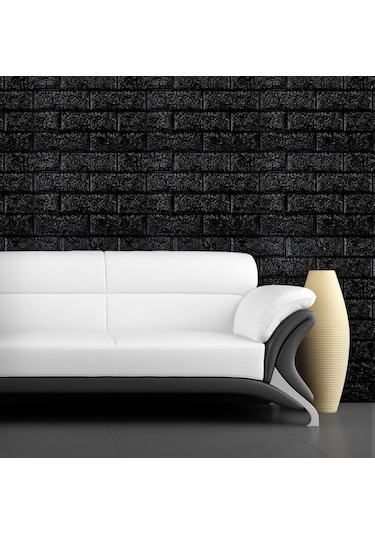 Nw06 Parlak Siyah Kendinden Yapışkanlı 3D Dekoratif Duvar Paneli (469443363)
