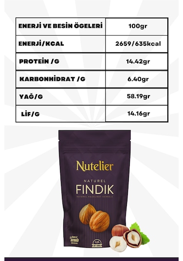 Nutelier Naturel Çiğ Iç Fındık 500 G