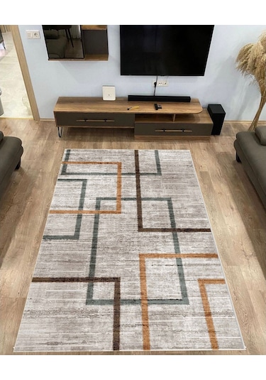 Krem Kaymaz Taban Makinede Yıkanabilir Halı (334442039)