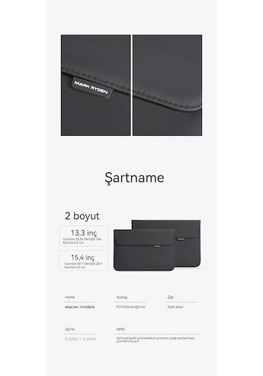 Mark Ryden Ultra İnce Bilgisayar Kılıfı-13,3 İnç Beyefendi Grisi,