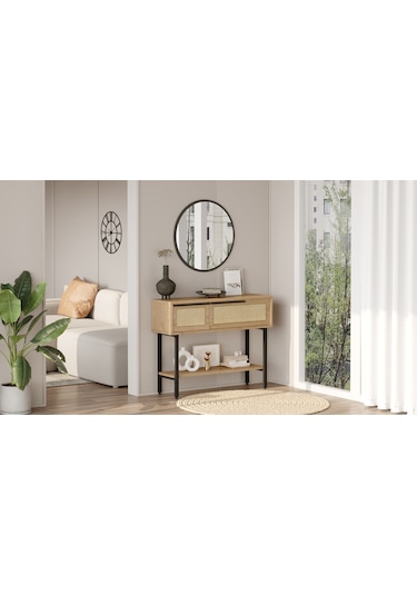 Robin Home Lidya Dresuar Aynalı Kapaklı Metal Ayaklı Uv Baskı Sep Kahverengi