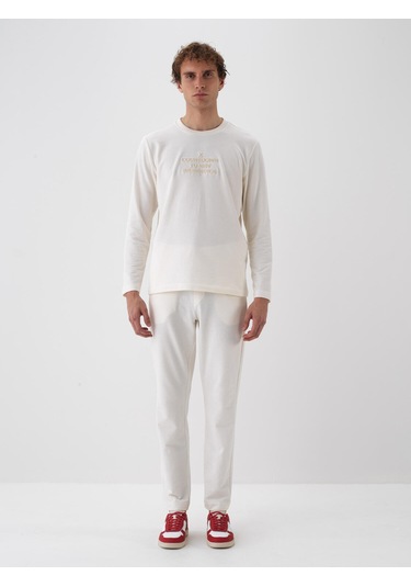 Ekru Pamuk Dokulu Regular Fit Sweat Pantolon 380187 Ekru