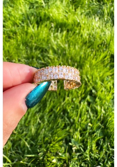 İthal Baget Taş Sıralı Ayarlanabilir Gold Yüzük Gold